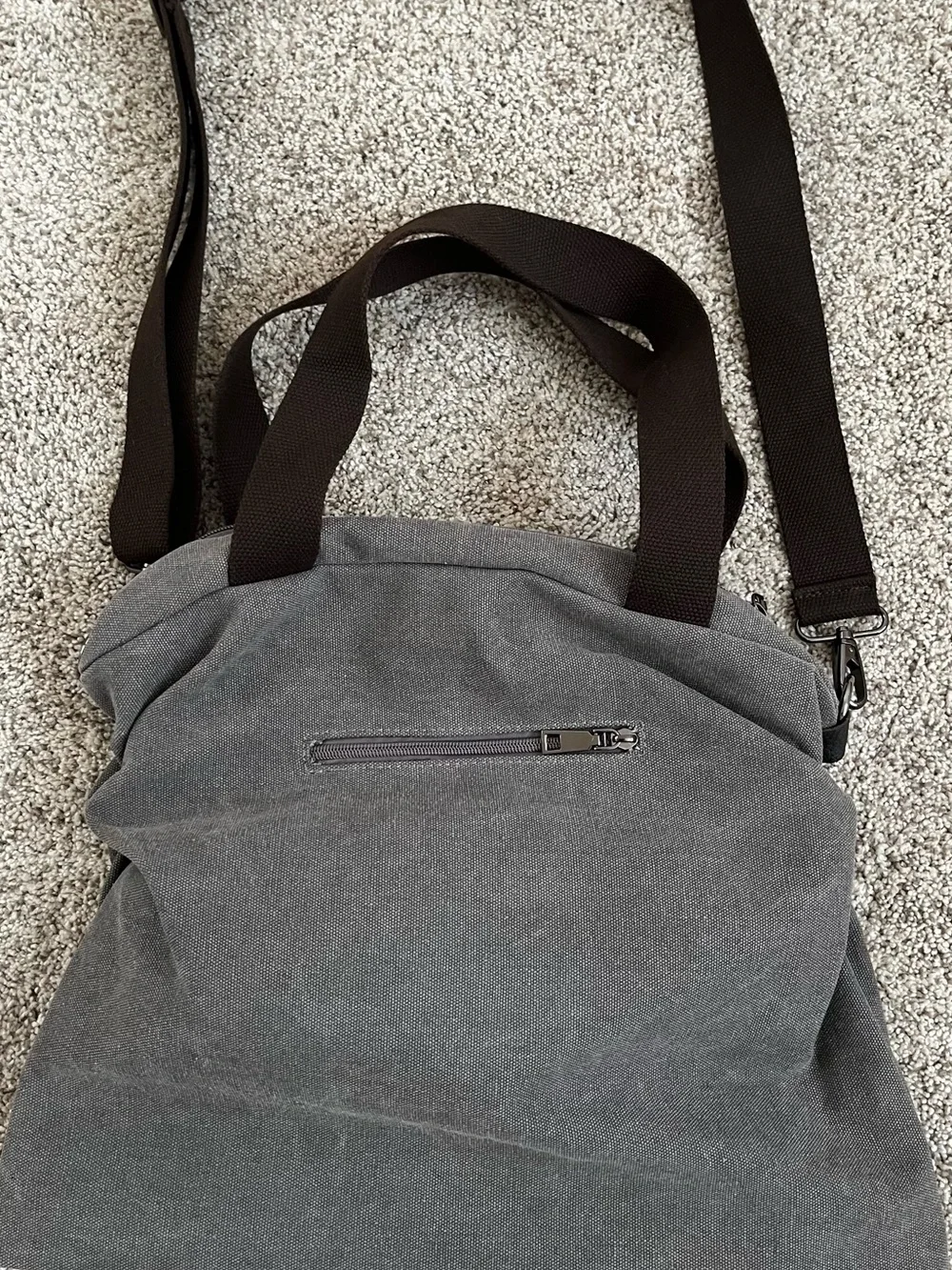 Gray Canvas Messenger Bag with Adjustable Strap